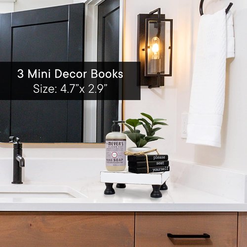 Farmhouse Bathroom Decor - Rustic Mini Wooden Books for Charming Restroom Accent - Black