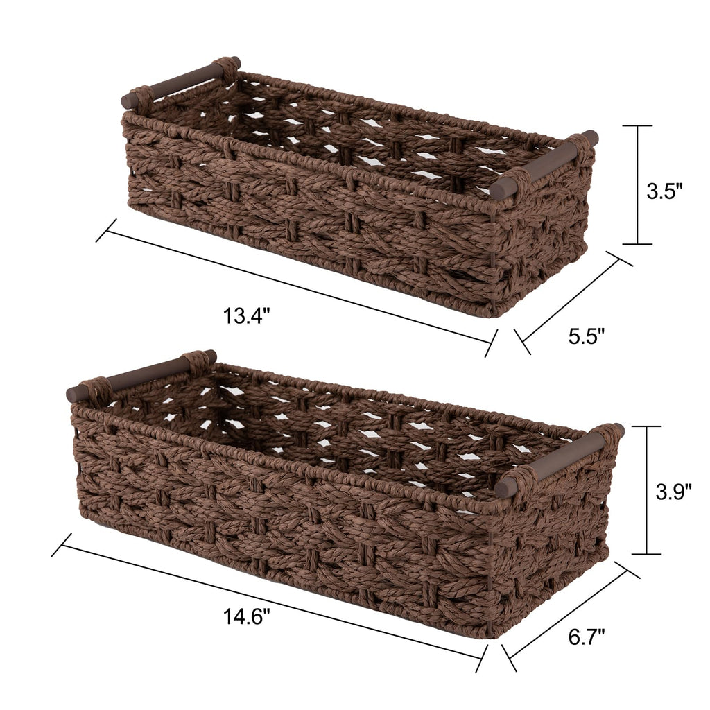 OIAHOMY Toilet Paper Baskets Handmade Paper Rope Decorative Wicker Storage Tank Shelf Cabinet Organizer for Bathroom Home, Set of 2, Green