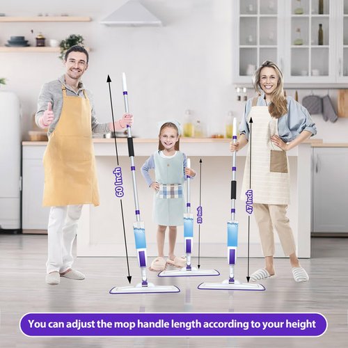 Hisucbetter Spray Mop for Floor Cleaning with 60" Extension Handle, Dry/Wet Mop with 14oz Refillable Bottle, 3 Washable Pads&5 Disposable Refills for Hardwood Laminate Tile Floor Dust Cleaning.