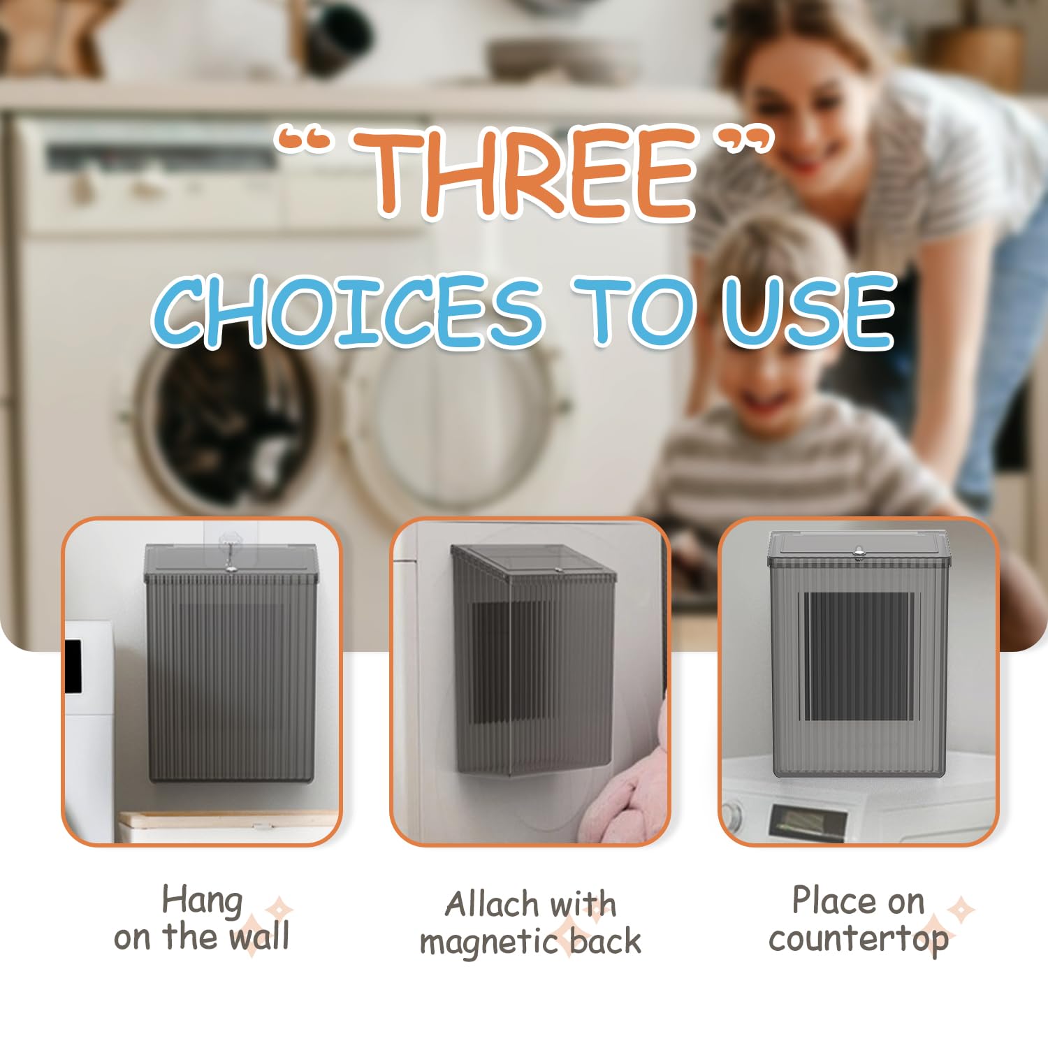 Sealegend Magnetic Slim Trash Can - Versatile Wastebasket with Lid for Kitchen & Bathroom Organization | Black