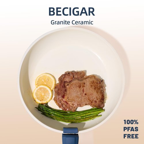 BECIGAR 8PCS Ceramic Cookware,Nonstick Pan, Removable Handle Ceramic Pots and Pans Set, Stackable Set, Nonstick Pan Pots and Pans Set Non Stick pot(Blue)