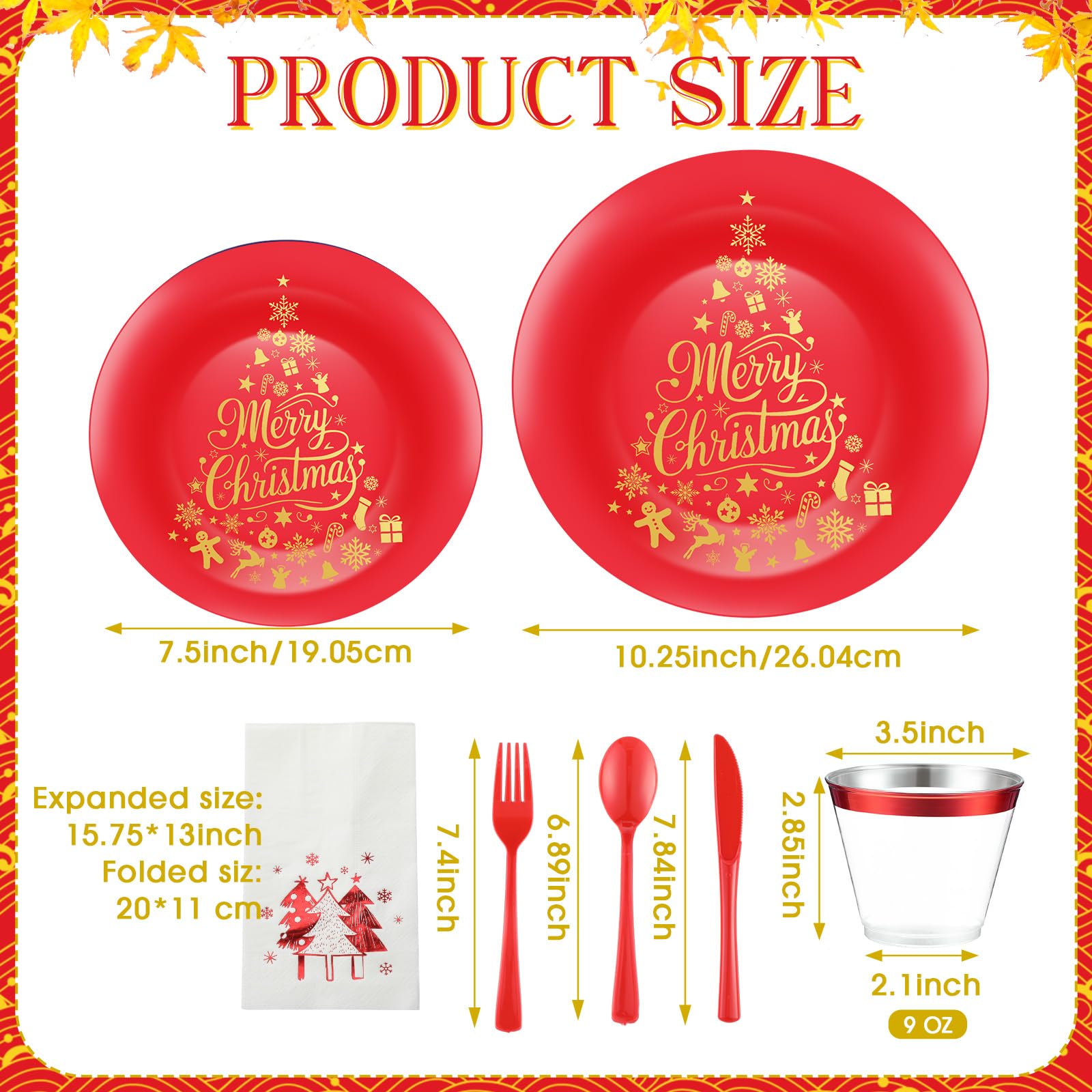 Shellwei 280 Pcs Plastic Dinnerware Set, Disposable Plates Includes 40 Dinner Plates 40 Cups 40 Dessert Plate 40 Papers Napkins 40 Forks Knives Spoons for Party (Christmas)