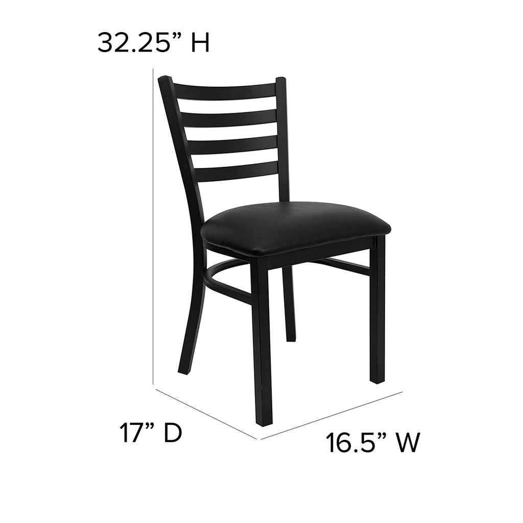 Flash Furniture HERCULES Series Black Ladder Back Metal Restaurant Chair - Black Vinyl Seat