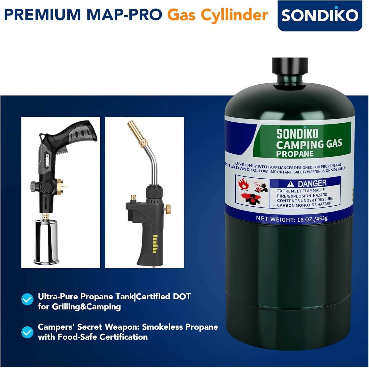 Sondiko Propane Tank - 2 Pack of High Purity 1LB Cylinders | DOT Compliant & Prefilled for Welding & Sous Vide