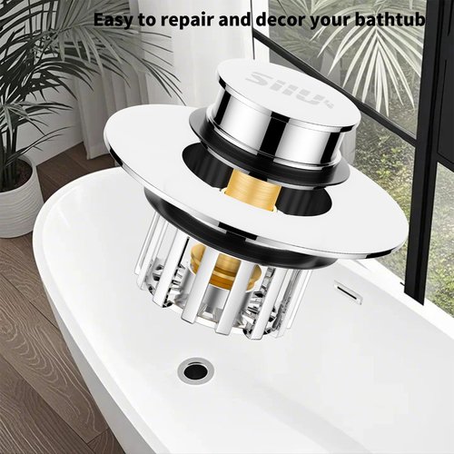 SIIU Bathtub Stopper | Shower Drain Hair Catcher, Pop-up Tub Stopper with Effective Filter Basket, Anti-Clogging Bathtub Drain Plug Bath Tub Stoppers for 1-1/2 to 1-3/4"" (Silver)