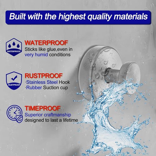 Bntuk Suction Cup Hooks - Removable Bathroom Towel Hooks for Shower & Glass Door | 4 Pack, Silver
