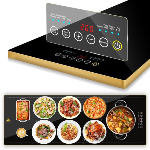 Electric Warming Tray 39" x 14", Glass Warming Trays for Buffets Party with 9-Level Temperature and 24H Timer, Food Warmer Chafing Dishes for Buffet, 8S Full Surface Heating Mat for Party Gathering