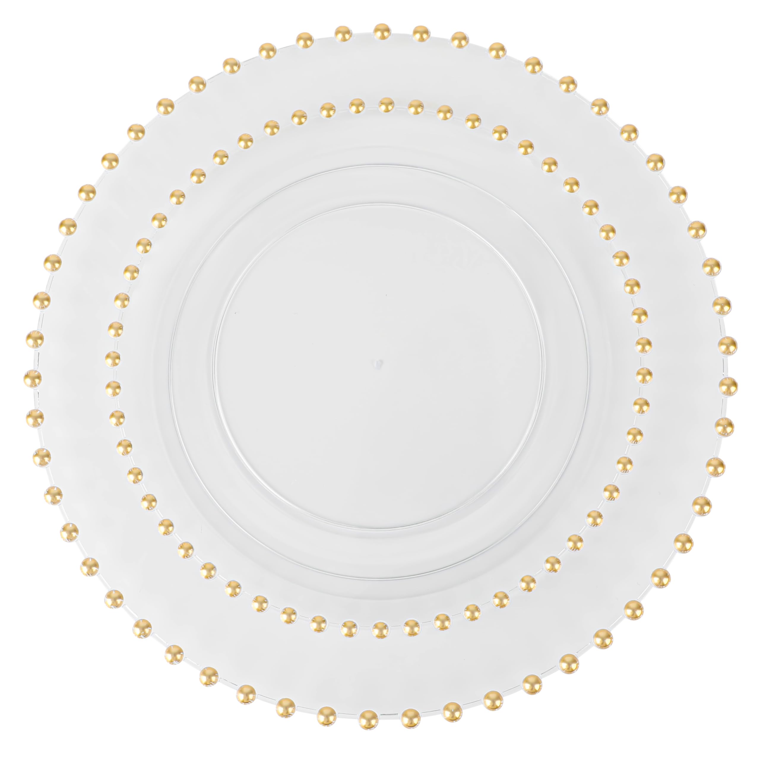 PLASTICPRO 32 Piece Combo Plastic Dinner Plates Disposable Plastic Fancy Heavy Duty Party Dishes 7 inch and 10 inch, Clear and Gold Beaded
