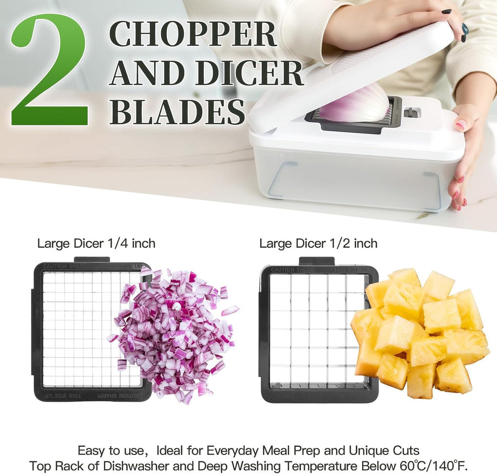 Skiennix 14-In-1 Vegetable Chopper - Versatile Cutter with 7 Blades, Container & Lid | Ideal for Salad & Cheese Grating