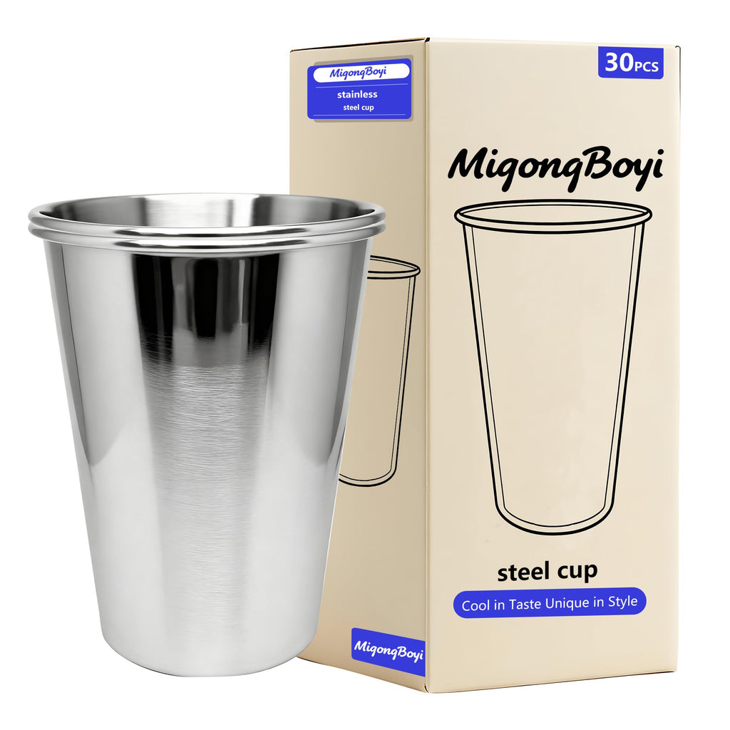 MigongBoyi 30PCS 20-OZ Tainless Steel Cups,Metal Cups, Stainless Steel Pint CupsStackable Unbreakable Drinking Glasses for Party, BBQ Camping, (30)