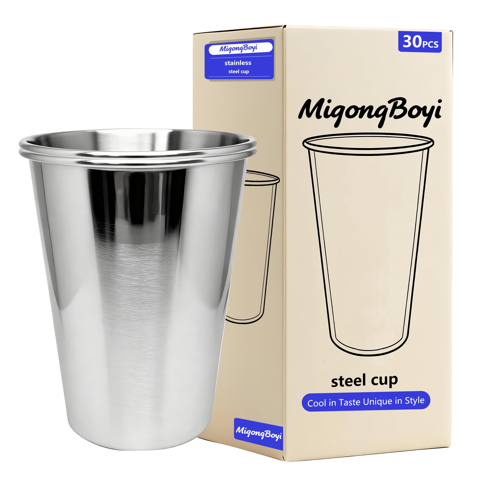 MigongBoyi 30PCS 20-OZ Tainless Steel Cups,Metal Cups, Stainless Steel Pint CupsStackable Unbreakable Drinking Glasses for Party, BBQ Camping, (30)