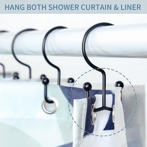 Goowin Shower Curtain Hooks - 12 Durable Rust-Proof Rings for Easy Glide | Black Finish