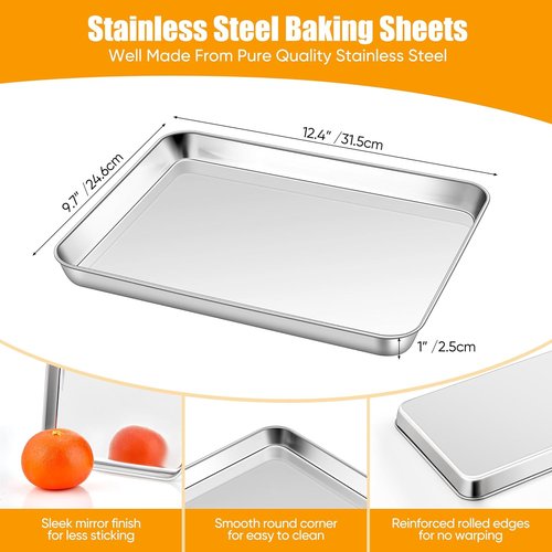 Homikit Quarter Sheet Pan - 9x13 Inches Stainless Steel Baking Sheet | Non-Stick, Dishwasher Safe, Rust-Free