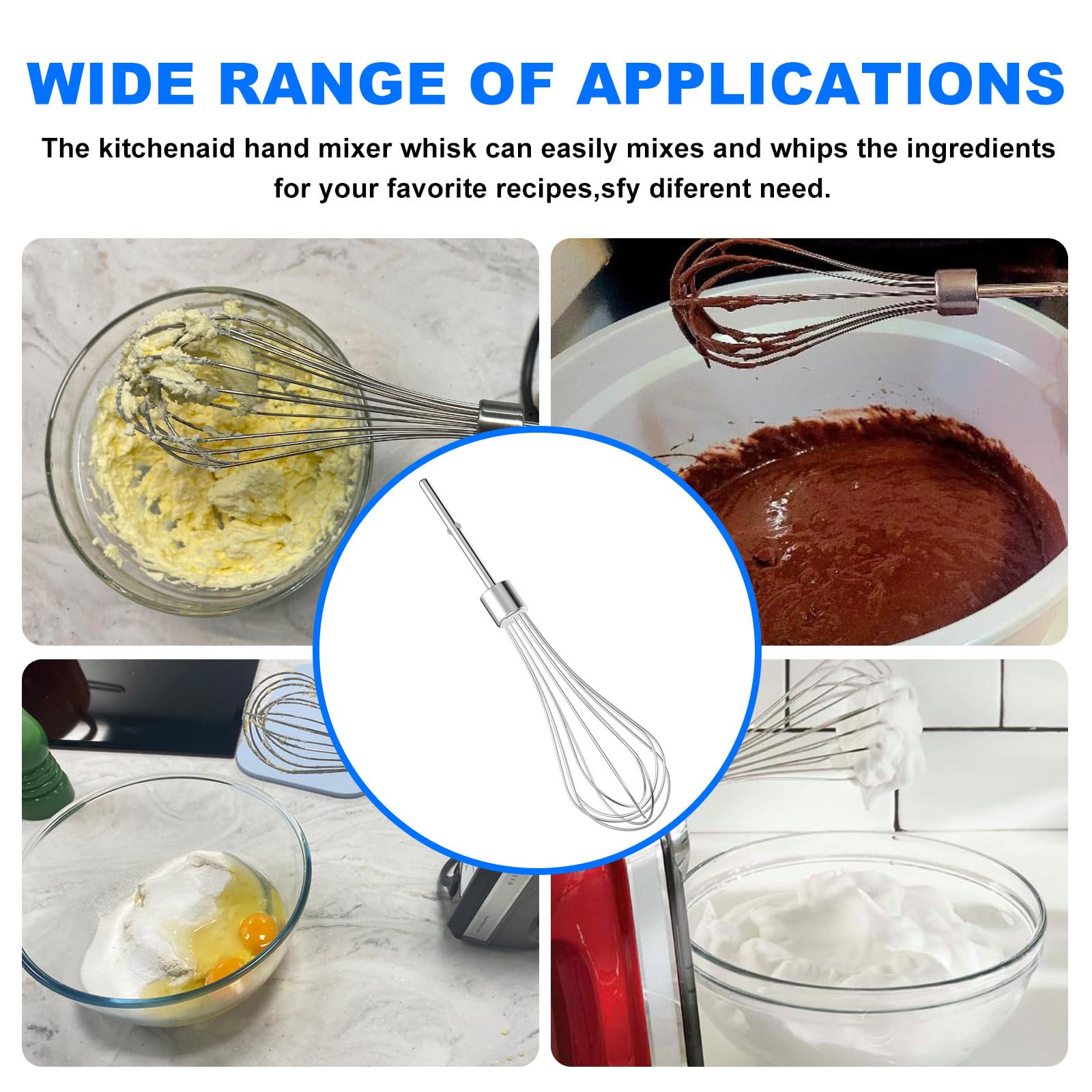 Kitchen Hand Mixer Whisk Attachments FOR KitchenAid Whisk KHMPW,KHM512BM KHM2B, AP5644233, KHM3, KHM5, W10720799, Kitchenaid Egg Beater - 2 Pack