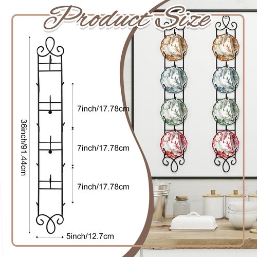 Blulu 2 Pcs Wall Mounted Tea Cup & Saucer Display Rack, 4-tier Metal Mug Holder with Plate Hangers, Decorative Wall Storage for Kitchen, Gift&Coffee Bar Display, 36'' x 5'' (Black)