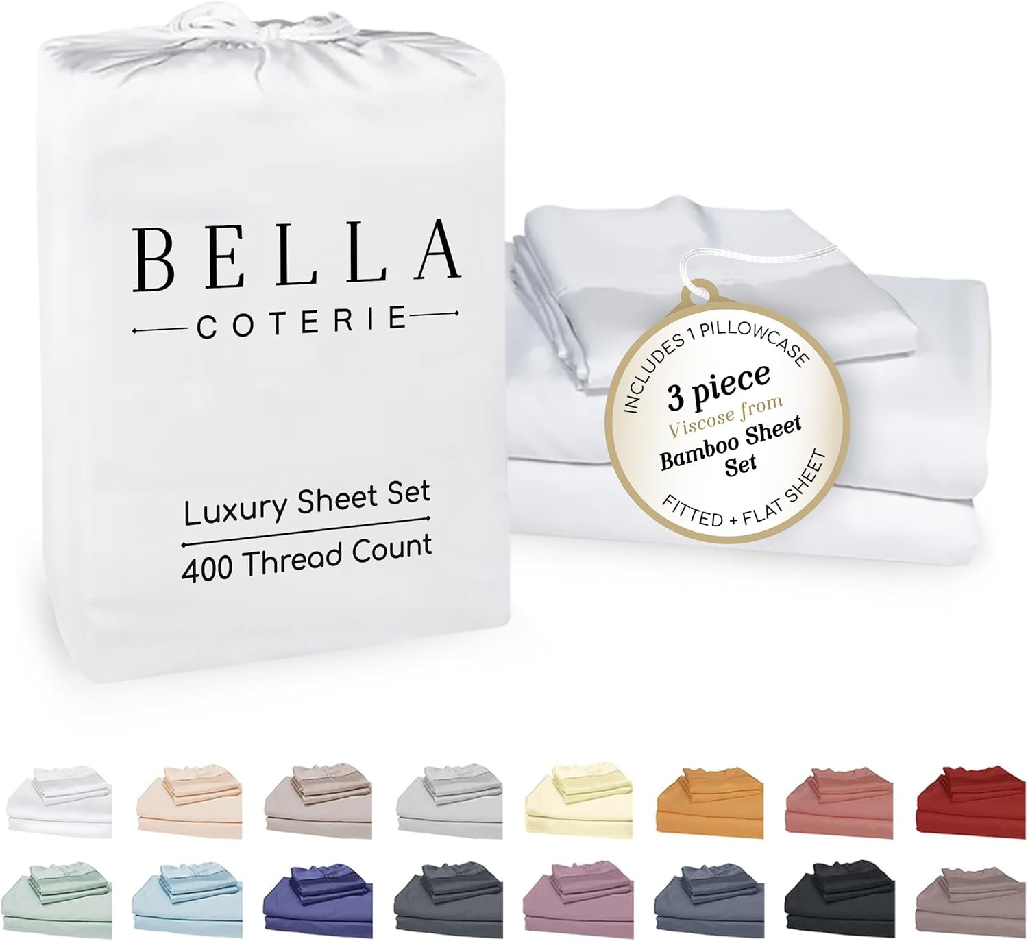 Bella Coterie Twin XL Bamboo Viscose Sheet Set - 100% Organic, Ultra Soft & Cooling | 18" Deep Pocket, White