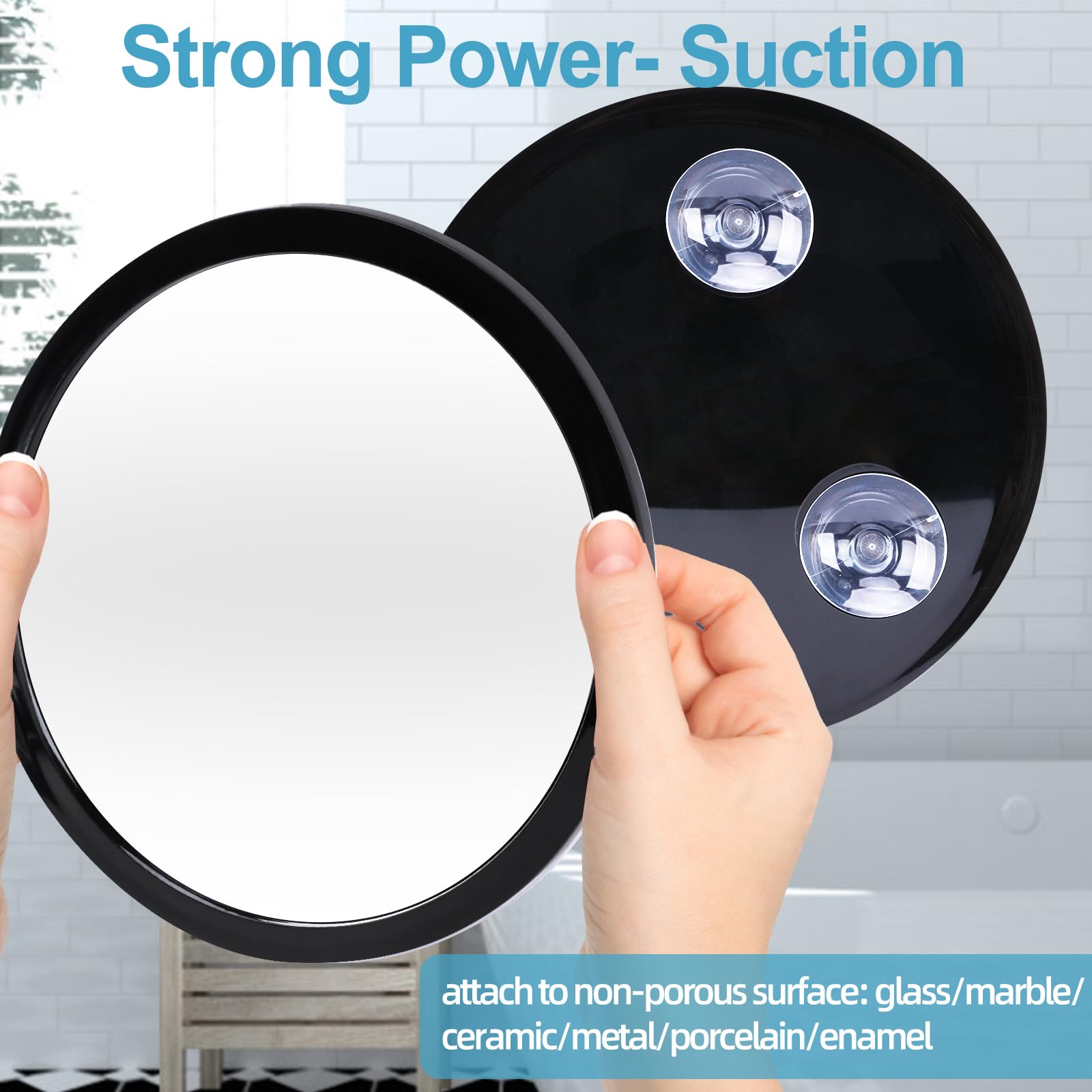 YoHumk Fogless Shower Mirror for Shaving and Makeup with 3 Removable Powerful Suction Cups, Shatterproof Anti Fog Mirror for Shower and Bathroom, Glassless Safety Kids Mirror (Black)