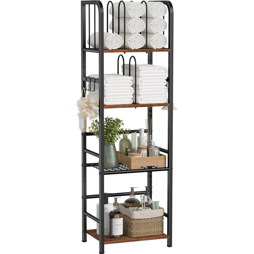 Snughome Towel Rack Free Standing 4-Tier M-Shaped Detachable Dividers, Metal Towel Storage Shelf for Bathroom, Pool Towel Rack Holder, Space-Saving Storage Organizer, Modern Bath Towel Storage Holder