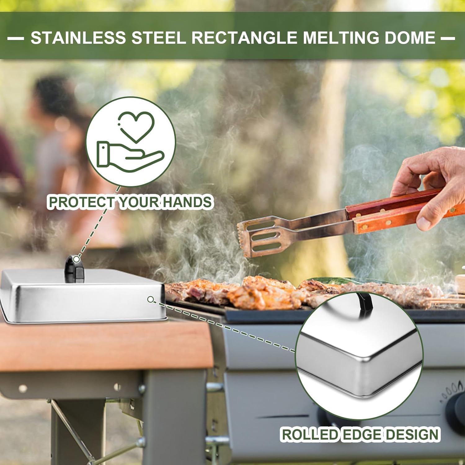 Blackstone Griddle Accessories - Heavy Duty Rectangular Basting Cover & Stainless Steel Cheese Melting Dome | Ideal for Flat Top Grill Cooking