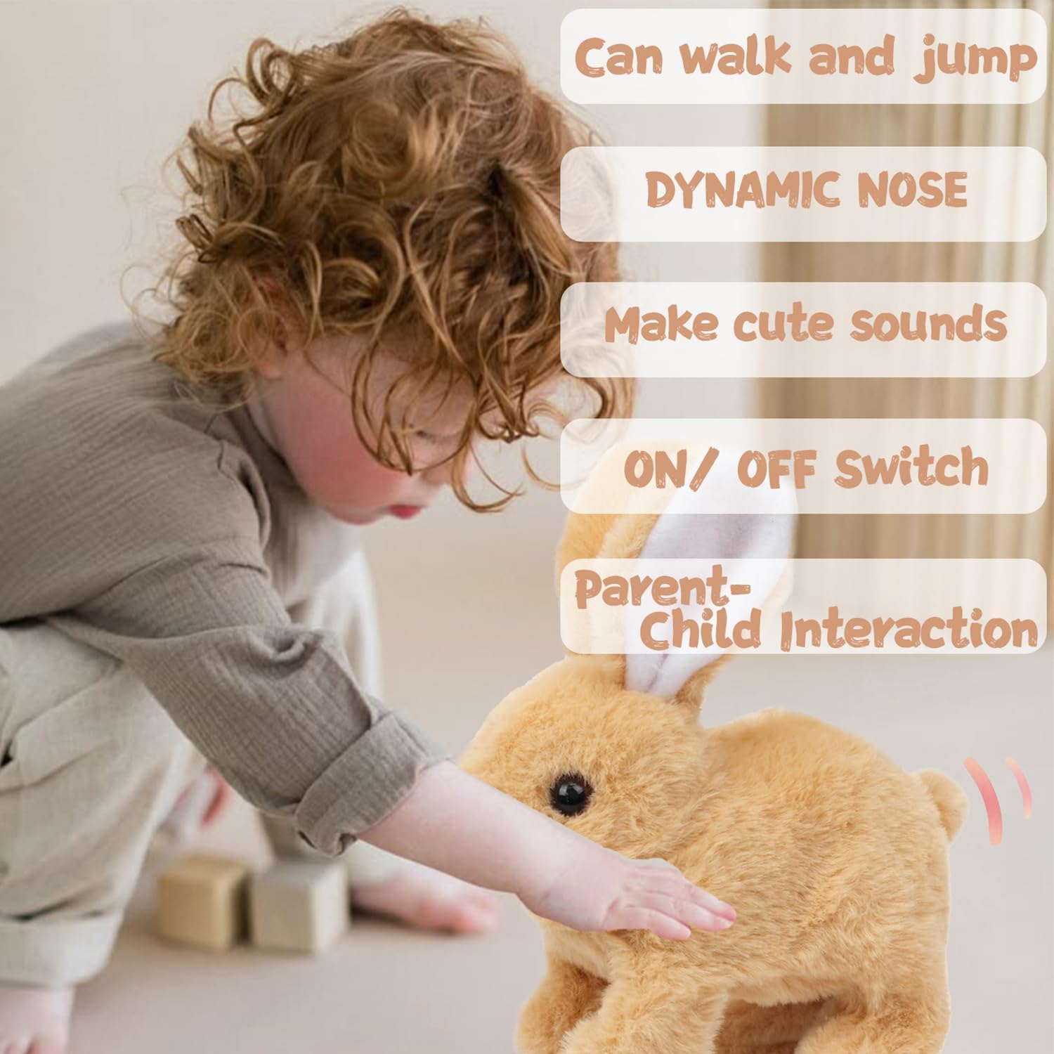 Realistic Bunny Toy by My Realistic - Interactive Hopping Bunny with Jumping, Twitching Ears | Pink