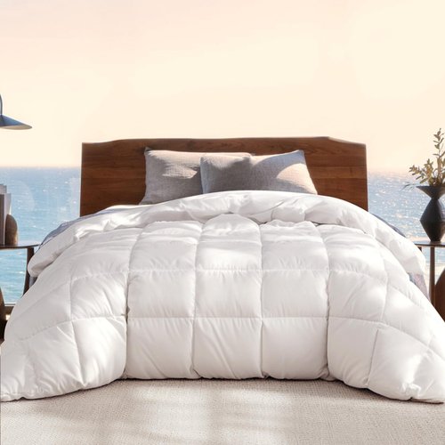 Beautyrest Luxury Hotel Collection Down Comforter King Size - 100% Cotton All Season Duvet Insert, Fluffy Goose Feather Fiber with Corner Tabs, White (106" W X 90" L)