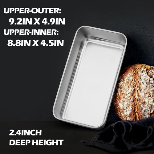 Leonyo 4 Pack Stainless Steel Loaf Pans - 9" x 5" for Baking Bread, Meatloaf & More | Dishwasher Safe