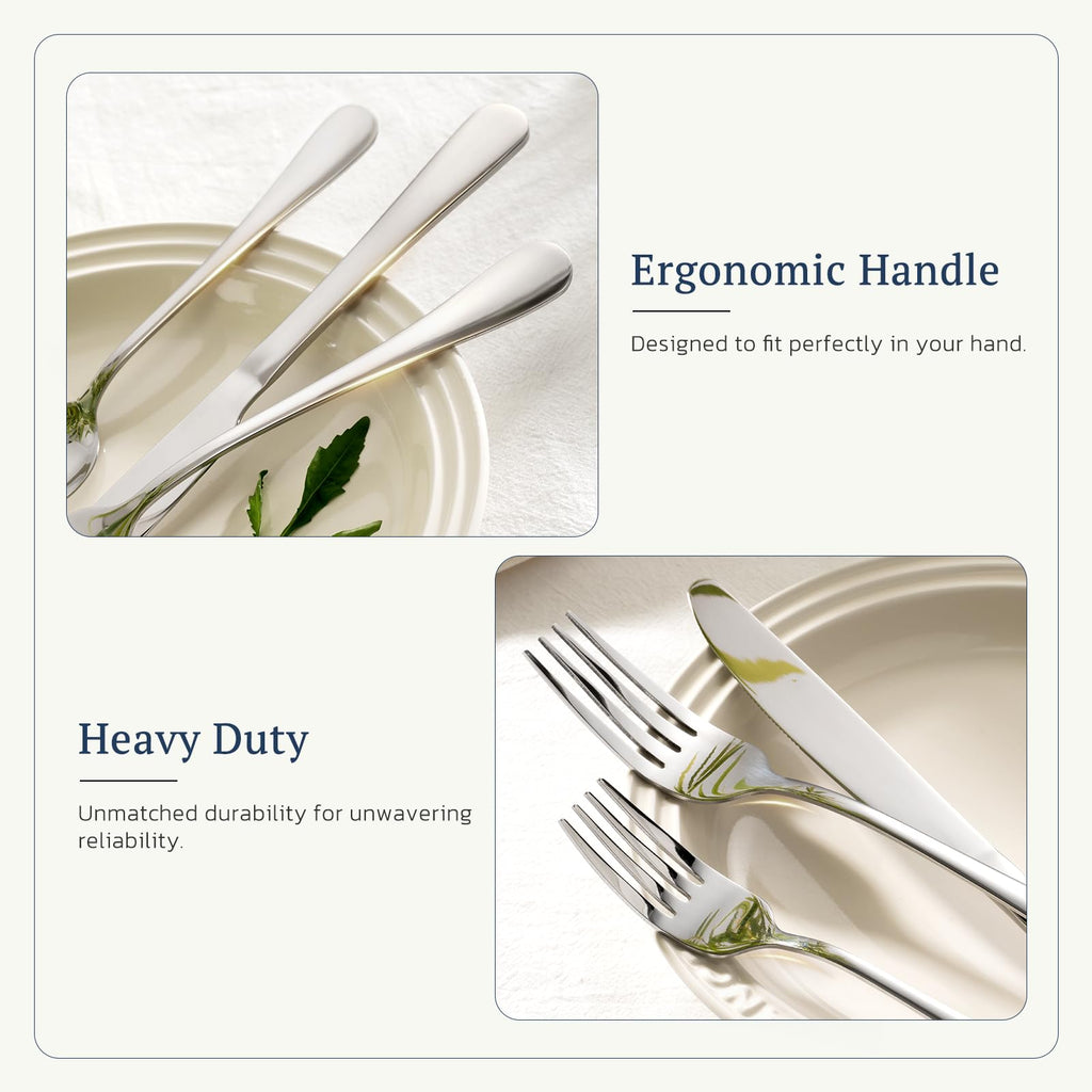 Astercook Silverware Set with Steak Knives 24-Piece Flatware Set for 4 Food-Grade Stainless Steel Cutlery Set Mirror Polished Utensils Set Include Spoons and Forks for Home Gifts for Women