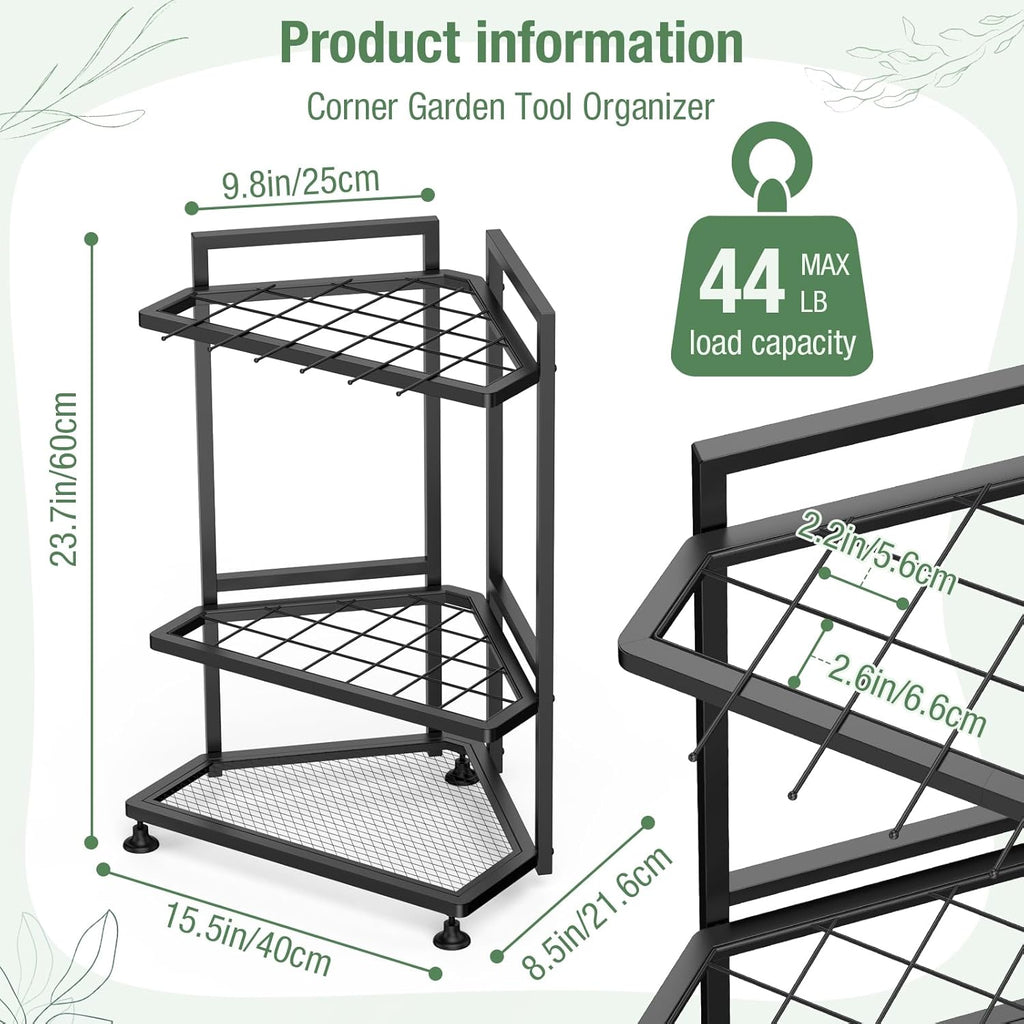Skiennix Garden Tool Organizer - Heavy Duty Steel Storage Rack for Long-Handled Tools | Corner Design