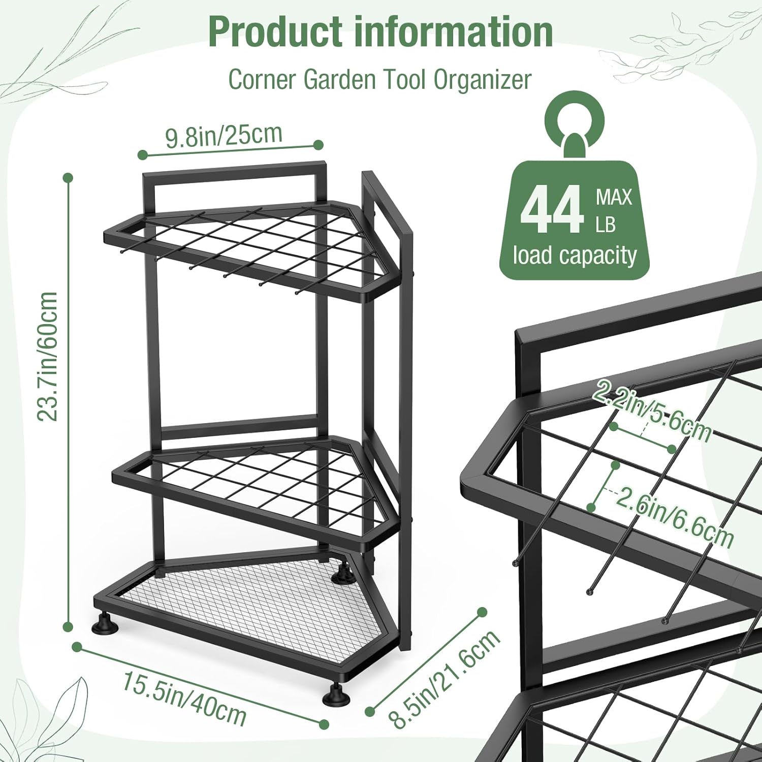 Skiennix Garden Tool Organizer - Heavy Duty Steel Storage Rack for Long-Handled Tools | Corner Design