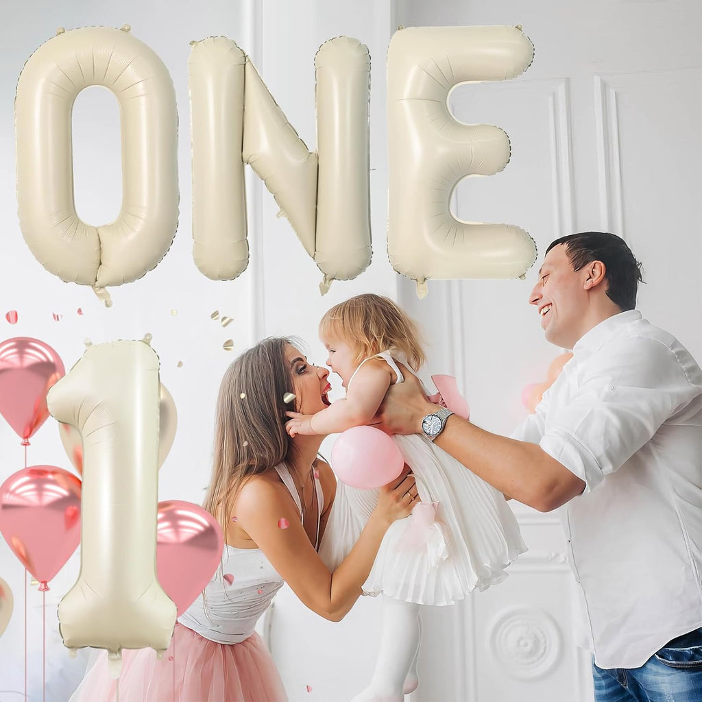Skiennix Cream Letter ONE Balloon - 40 Inch Beige Number 1 for Baby Shower & Gender Reveal Decor