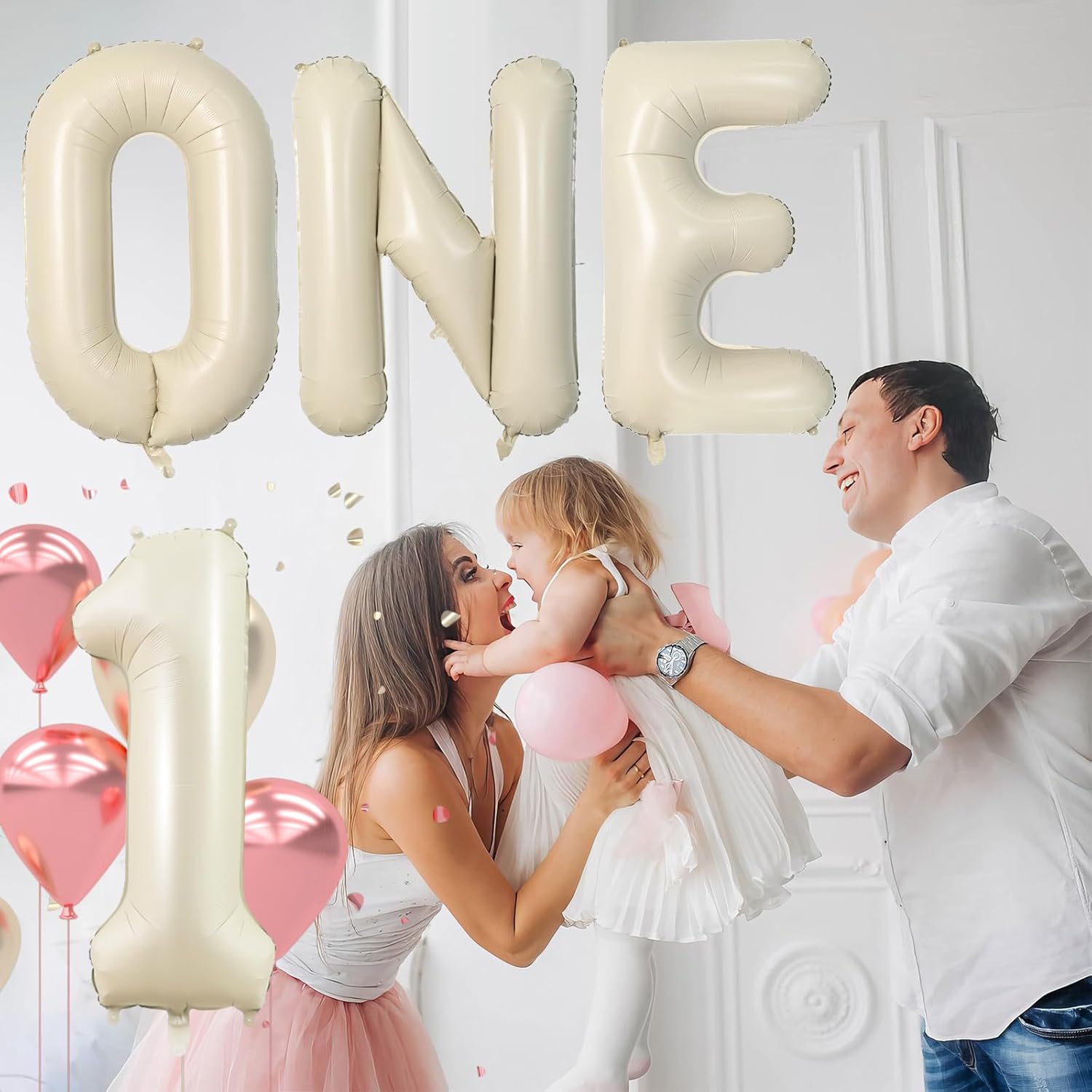 Skiennix Cream Letter ONE Balloon - 40 Inch Beige Number 1 for Baby Shower & Gender Reveal Decor