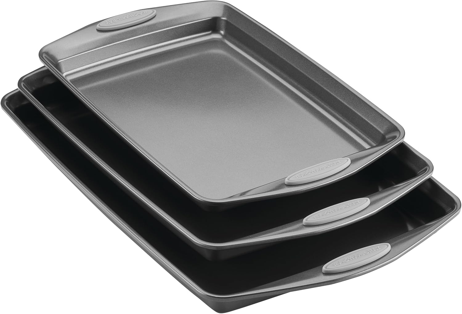Rachael Ray Nonstick Bakeware Set - 3-Piece Cookie Sheets with Grips, Gray & Sea Salt Gray