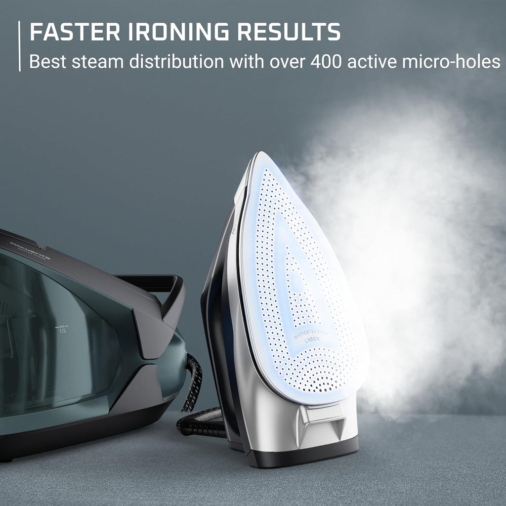 Rowenta Professional Steam Iron - Master Steam Station with Stainless Steel Soleplate, 1750 Watts, 57 Oz, Black/Green