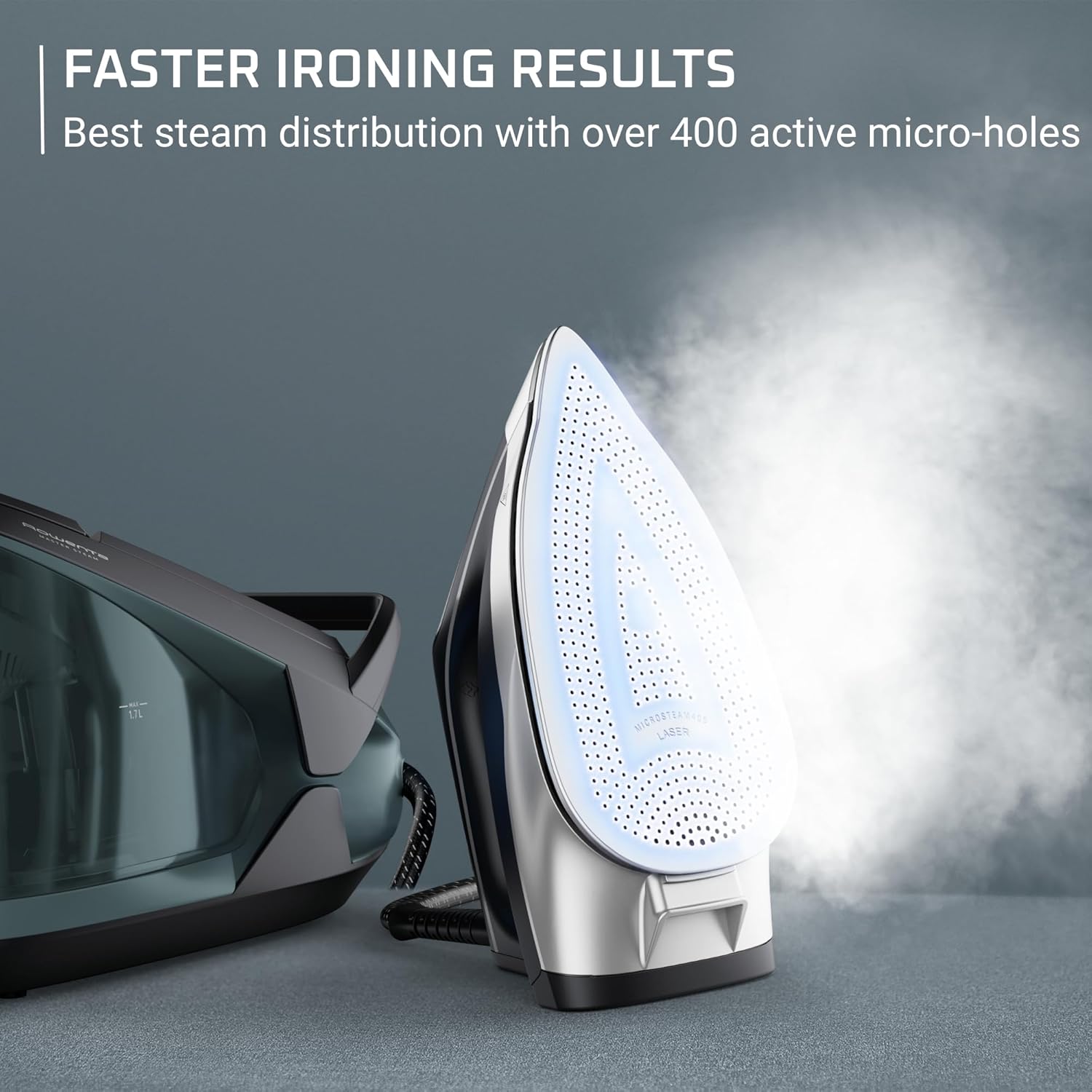 Rowenta Professional Steam Iron - Master Steam Station with Stainless Steel Soleplate, 1750 Watts, 57 Oz, Black/Green