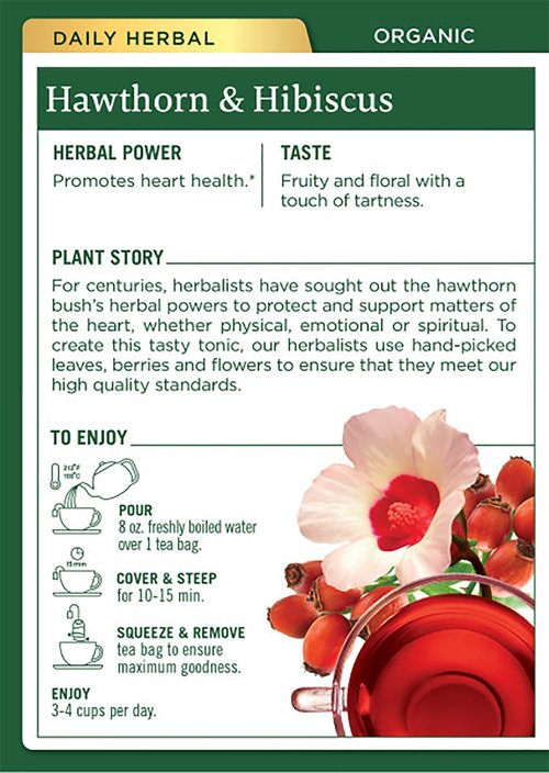 Traditional Medicinals Organic Hawthorn & Hibiscus Herbal Tea, Promotes Heart Health, (Pack of 3) 48 Tea Bags Total
