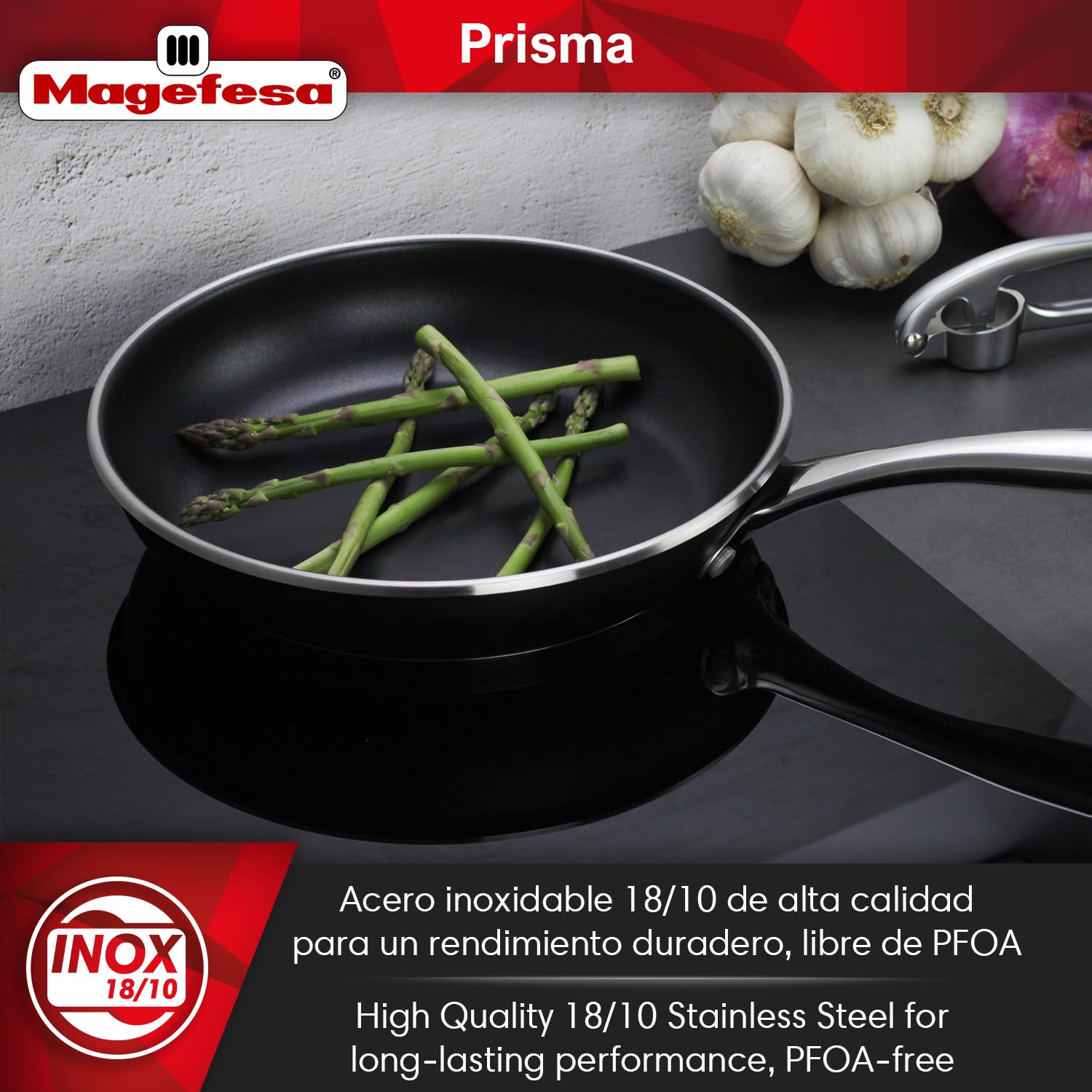 Magefesa Prisma Frying Pan Set, 7.9" & 11", 18/10 Stainless Steel, Triple-Layer Nonstick, Works on All Stovetops Including Induction, Oven Safe to 392°F, Dishwasher Safe, Durable Cooking Skillets