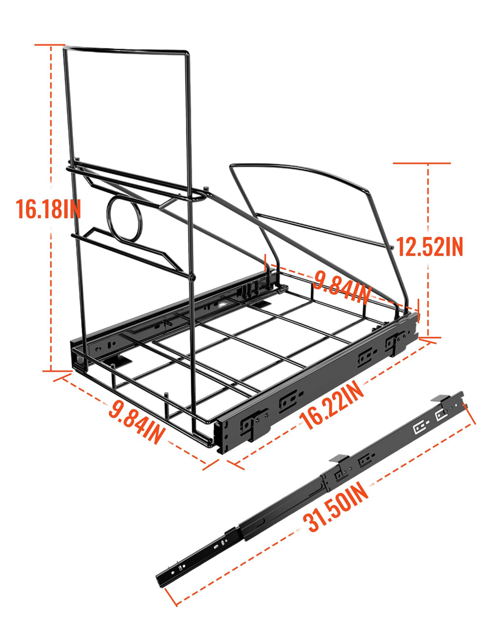 pbugac Pull Out Trash Can Holder, Adjustable Heavy Duty Cabinet Slide Out Kit for 7-11 Gallon Trash Cans, Under Sink Trash Can Rack with Smooth Ball Bearing Slides, Black, Trash Can Not Included
