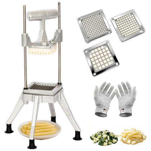 CTJ Commercial Vegetable Chopper & French Fry Cutter with (1/4" 3/8" 1/2") Replacement Blades Stainless Steel Veggie - Home Kitchen or Restaurant Use for Tomato Peppers Potato