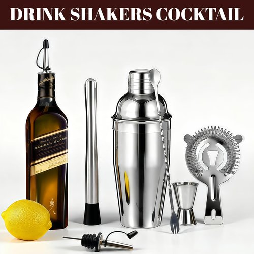 Cocktail Shaker Set Bartender Kit,Professional Bar Set, Martini Shaker, Jigger, Strainer, Mixer Spoon, Muddler, Liquor Pourers Ideal Bar Accessories for Home, Gift for Christmas, Birthday, Beginners
