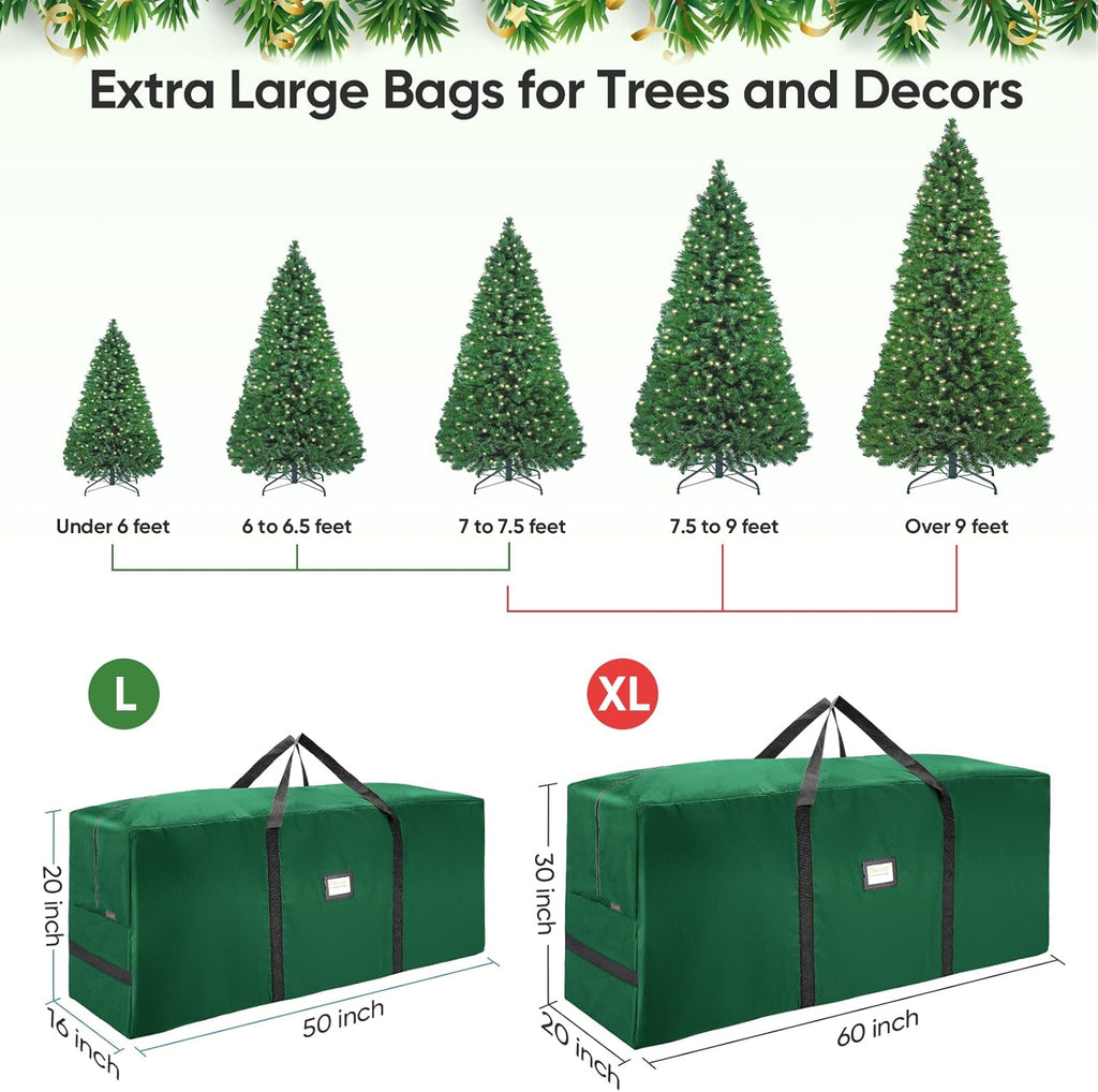 BALEINE Christmas Tree Storage Bag - Heavy Duty 900D Oxford Fabric, Extra Large with Dual Zippers (Green)