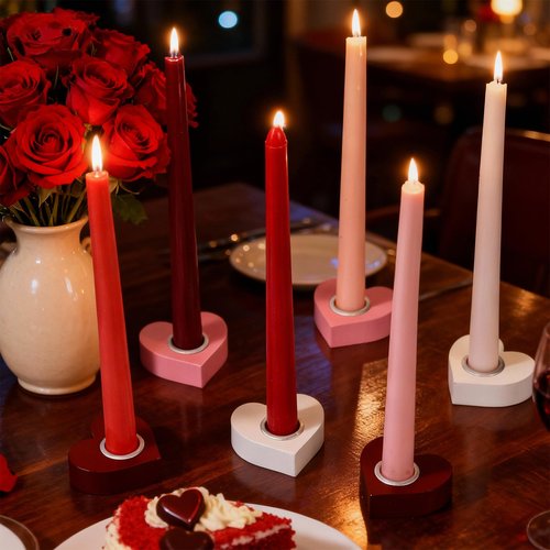 FoldTier 6 Pcs Heart Candlestick Holders Wooden Heart Taper Candles Holders for Dining Wedding Party Table Centerpieces Home Decoration