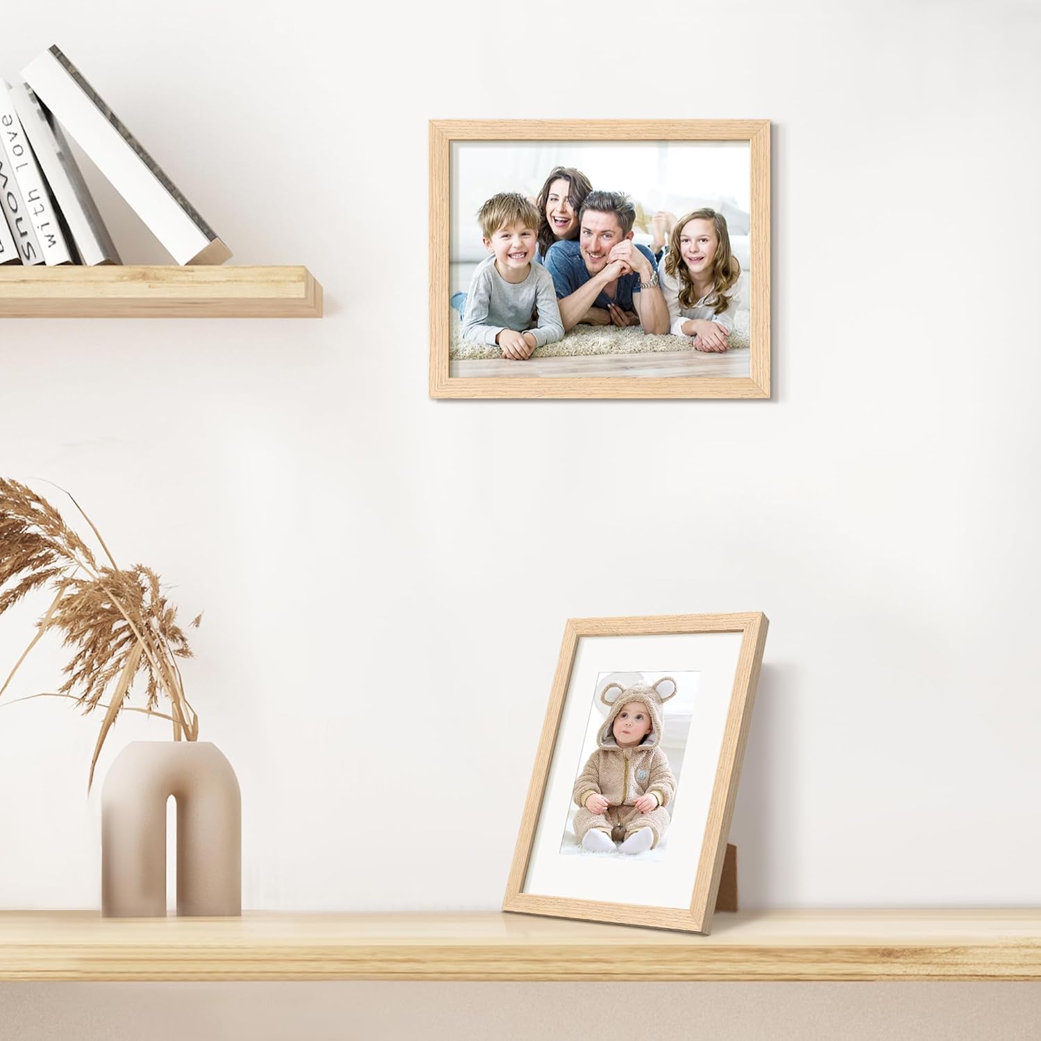 Upsimples 8x10 Picture Frame - Natural Solid Wood Display for 5x7 with Mat or 8x10 Without Mat