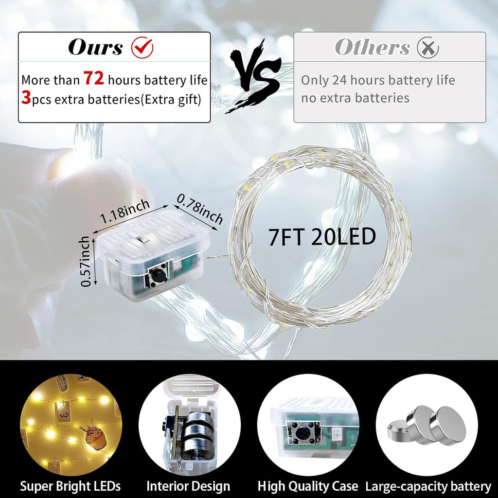 Skiennix 100 Pack Fairy Lights - 7Ft 20 LED Twinkle String Lights | Battery Operated & Waterproof for Weddings, Parties, and Home Decor