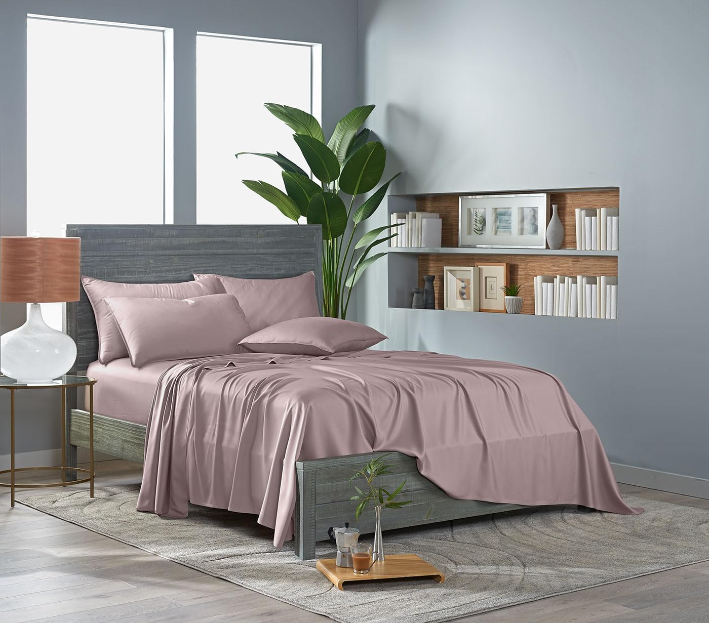 Pure Bamboo King Sheets - Luxuriously Soft 100% Organic Viscose Bed Sheet Set | Cooling & Durable (King, Dusty Pink)