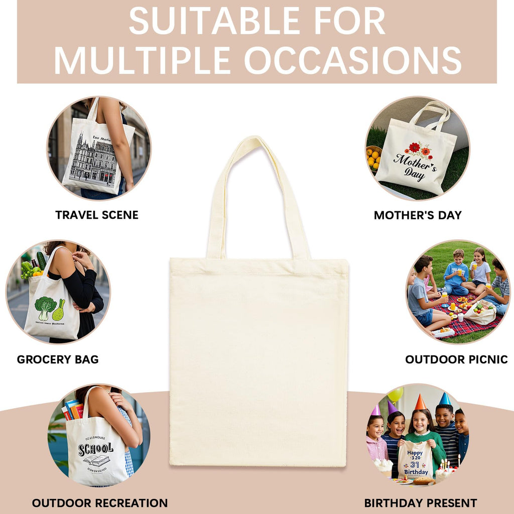 ORJ 50 PCS 13 x 15 Inch Sublimation Blank Canvas Bags Bulk, Tote Bags for Sublimation, Canvas Tote Bags DIY Custom Shopping Bag