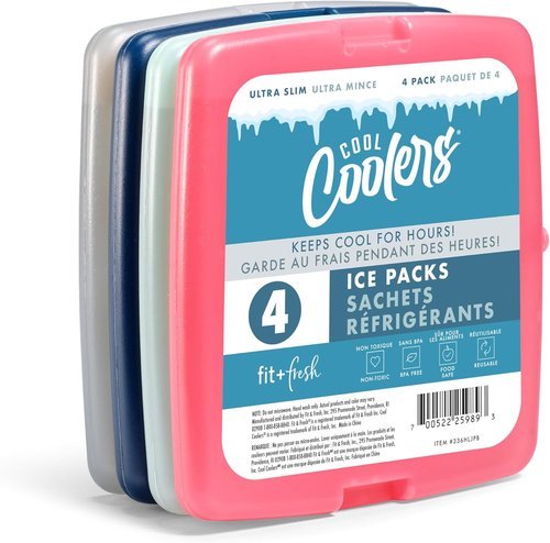 Fit & Fresh Cool Coolers | 4-Pack Slim Ice Packs - Quick Freeze, Space-Saving Design for Lunch Boxes