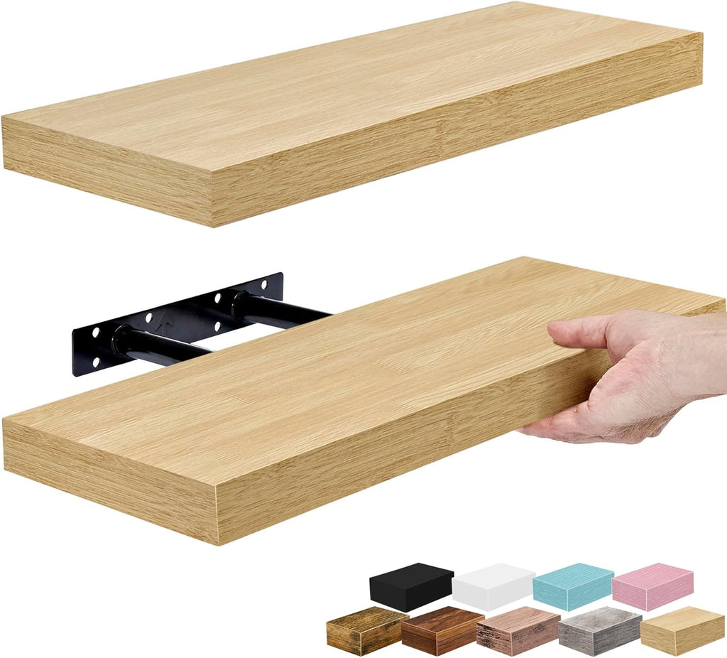 Sorbus Floating Shelves - 16-Inch Wall-Mounted Shelves for Kitchen, Bedroom & Bathroom | Maple Wood, 2 Pack