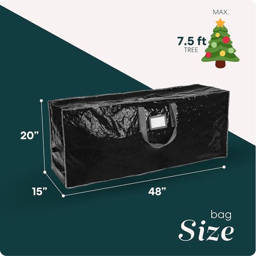 Handy Laundry Christmas Tree Storage Bag - Heavy Duty Waterproof Tarp for 7.5 Ft Xmas Tree | Dual Zipper & Reinforced Handles, Dust & Moisture Protection - Black