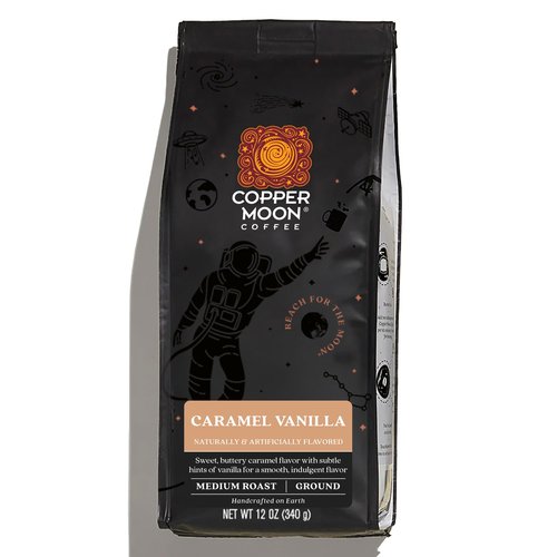 Copper Moon Medium Roast Ground Coffee, Caramel Vanilla Blend, 12 Ounce Bag