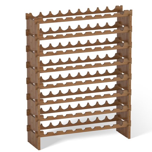 Domax Wine Rack Freestanding Floor - 72 Wine Bottle Holder 8 Tier Stackable Bamboo Wooden Storage Racks for Kitchen, Bar, Pantry and Cellar (Walnut)